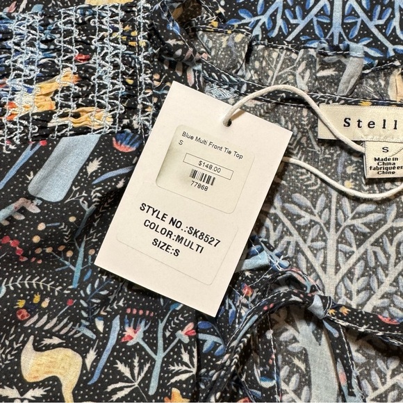 Stellah Fox Floral Peasant Tie-Neck Long Sleeve Blouse size Small Anthropologie - Picture 9 of 11